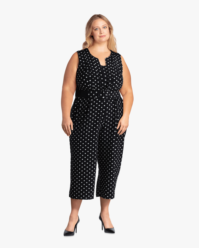 Plus size model with hourglass body shape wearing Lyla Belted Jumpsuit by City Chic | Dia&Co | dia_product_style_image_id:119354